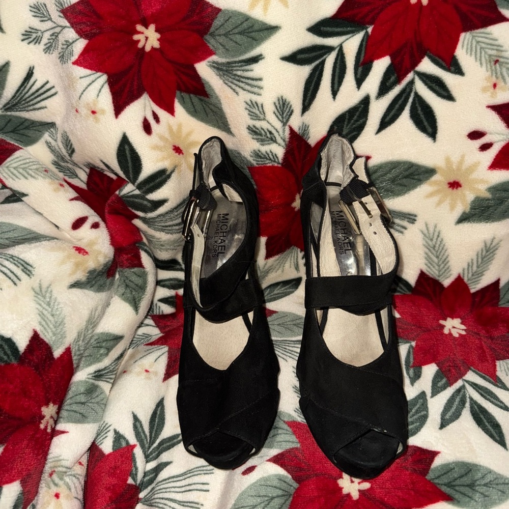 Michael Kors strappy black peep toe heels size 9